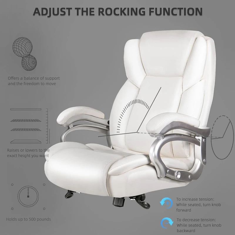 Sedia da Ufficio Direzionale Bossin Extra Large, 500 libbre, Ergonomica con Supporto Lombare Regolabile, Schienale Alto in Pelle PU, per Computer