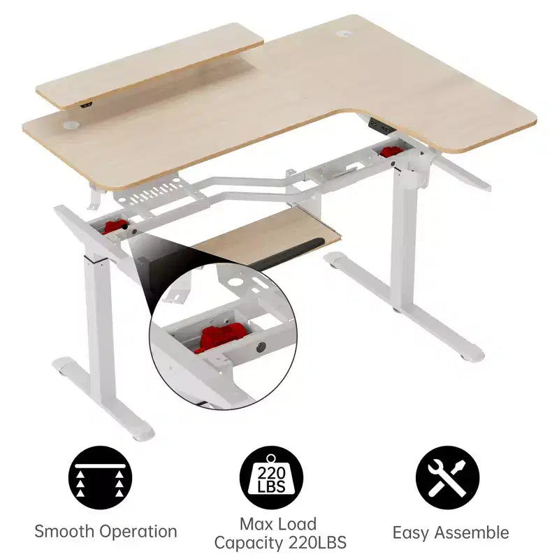 Bureau assis-debout en forme de L EUREKA ERGONOMIC 60x23 avec accessoires