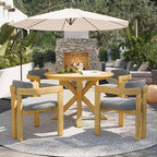ModernLuxe Set da pranzo rotondo da esterno a 5 pezzi in legno di acacia, tavolo da 47" con 4 sedie a barilotto imbottite per giardino/patio/cortile