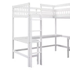 Letto a soppalco a L matrimoniale in legno da 119''L 79.5''W con scaletta e 2 scrivanie a L integrate