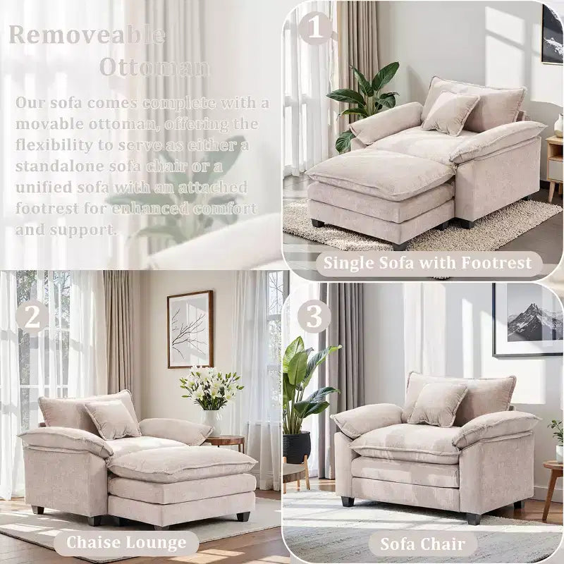 Fauteuil d'appoint surdimensionné en chenille EHMKNP avec pouf