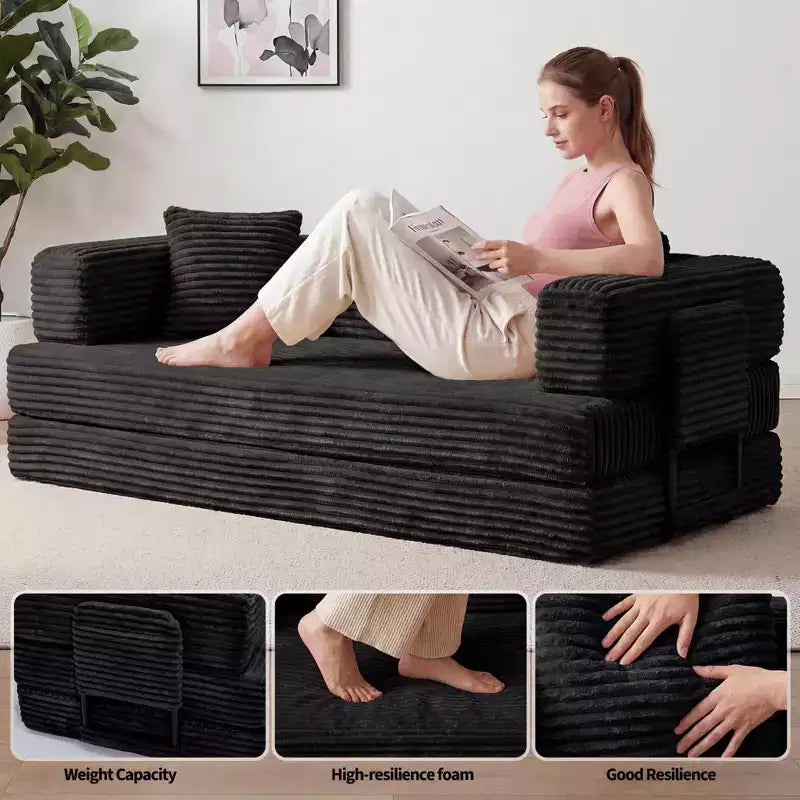 80,7 Divano letto trasformabile 5 in 1 – Velluto a coste, 544 kg, Nessun assemblaggio