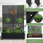 MAYEERTY Fioriera con traliccio in ferro nero Linea parallela 01 Stile combinato classico a persiana 183x119x41 cm Set da 3 pezzi