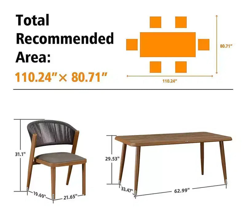 Ensemble de salle à manger d'extérieur PURPLE LEAF en osier tout temps avec table, cadre entièrement en aluminium pour pelouse, jardin, terrasse avec coussins