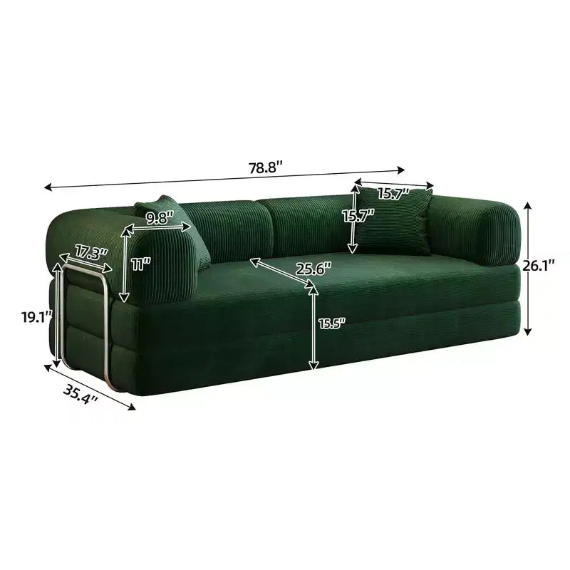 Divano Letto Convertibile FurnitureR con Set Tavolino Laterale su Ruote, Divano Moderno in Velluto a Coste con Tavolino per Snack Movibile per Soggiorno, Appartamento, Spazi Piccoli