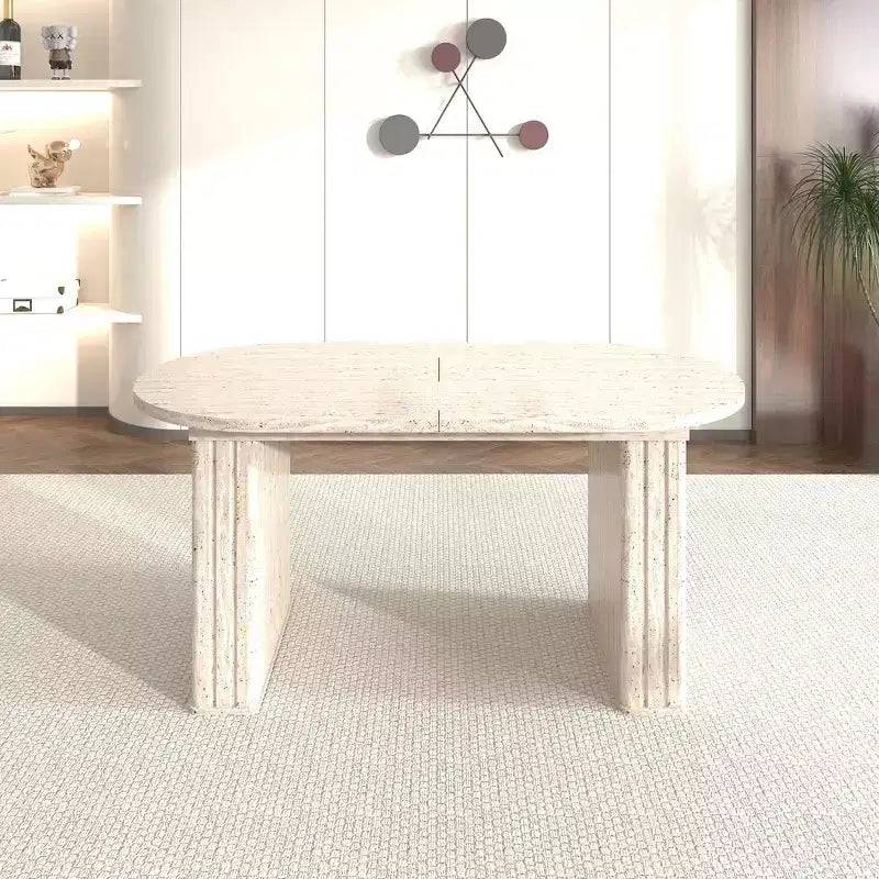 Table à manger extensible Okak 78IN pour 4-8 personnes, table de cuisine avec base à lattes en bois, table pliable pour salon, salle à manger