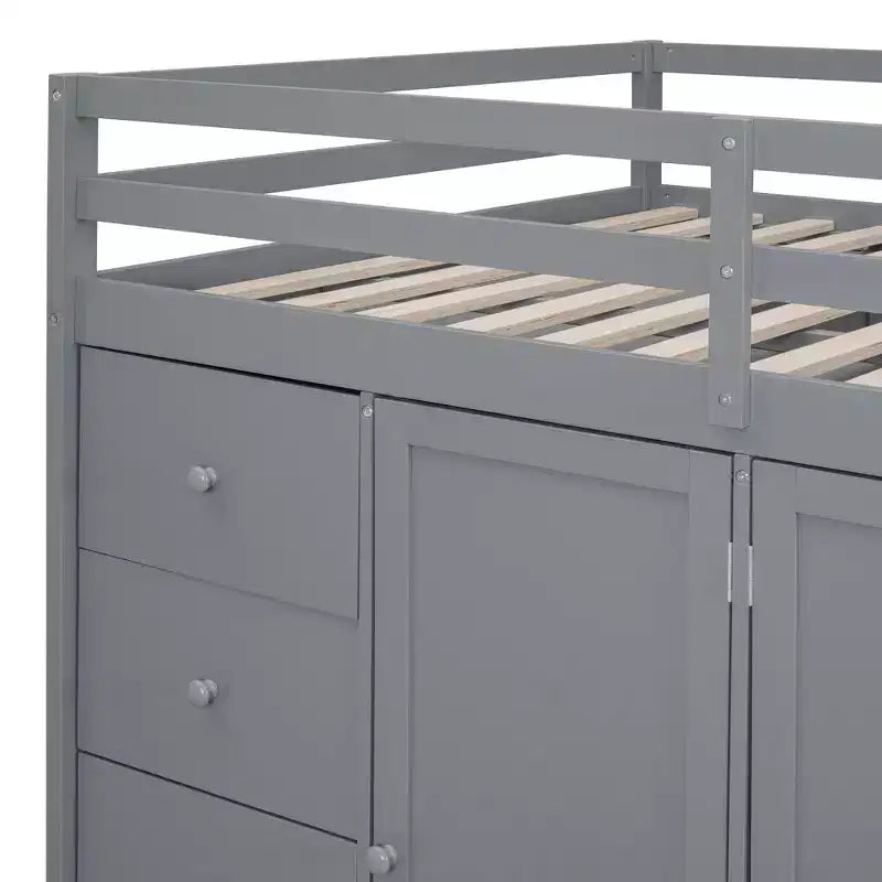 Lit mezzanine pleine taille Teddy Fleece avec étagère de rangement et tiroirs, lit mezzanine haut en bois avec bureau polyvalent pour chambre à coucher