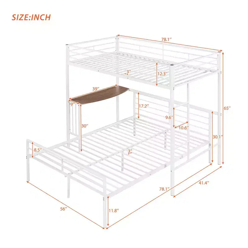 Lit superposé en métal une place sur deux places avec bureau, lit mezzanine une place avec lit inférieur double séparé pour enfants