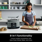 Multi-Cooker da 8,5 litri, con 8 funzioni in 1: Slow Cooker, Pentola Olandese, Vaporiera, Coperchio in Vetro, Cucchiaio Integrato, Pentola Adatta al Forno fino a 260°C