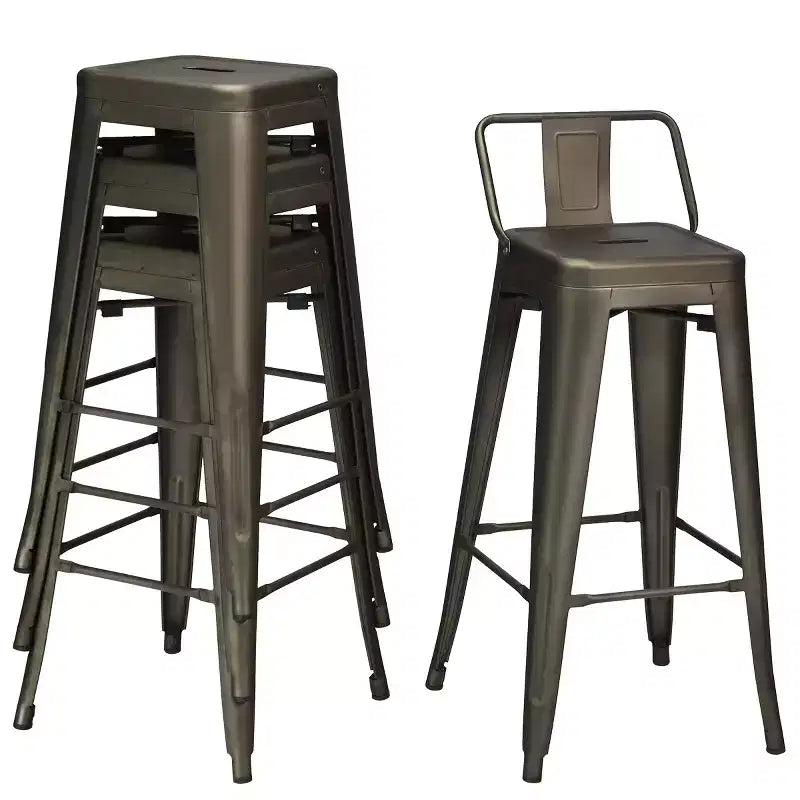 Costway Set di 4 Sgabelli da Bar in Metallo 76 cm, Altezza Bar, Industriali con Schienale Basso in Acciaio