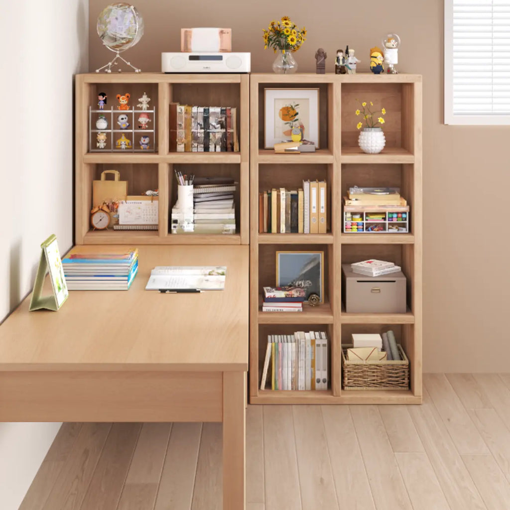 Libreria moderna orizzontale in legno a 8 cubi, finitura naturale