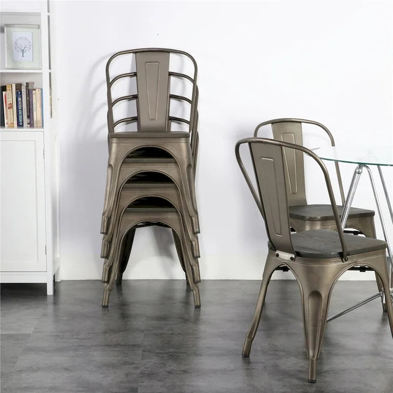Yaheetech Set di 4 Sedie da Pranzo in Metallo con Sedie Impilabili in Legno