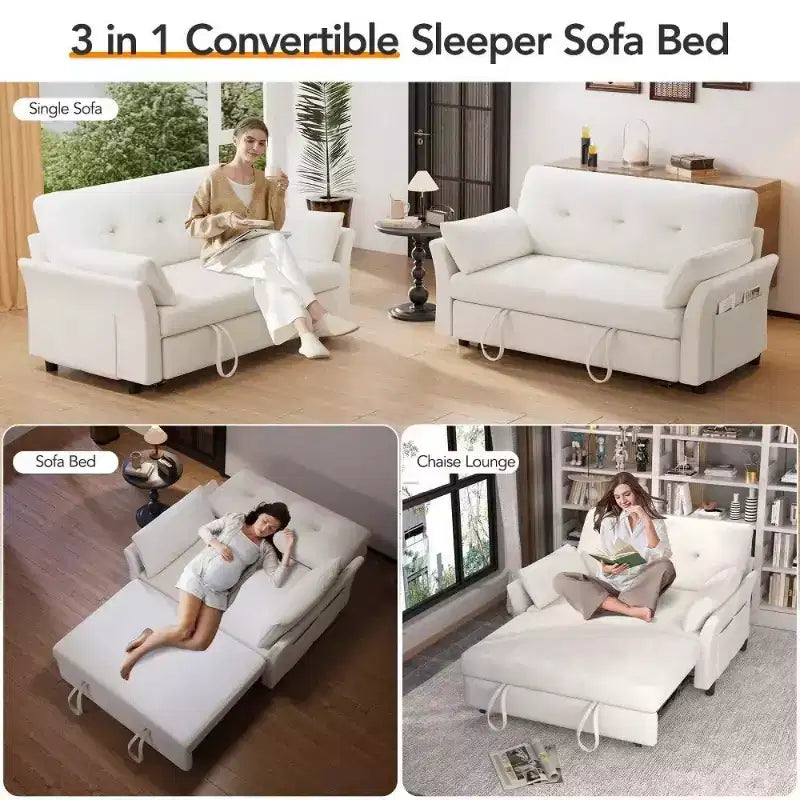 Dyonery 51 Divano Letto 3-in-1, Divanetto Convertibile con Letto Estraibile, Schienale Regolabile, Divano in Lino