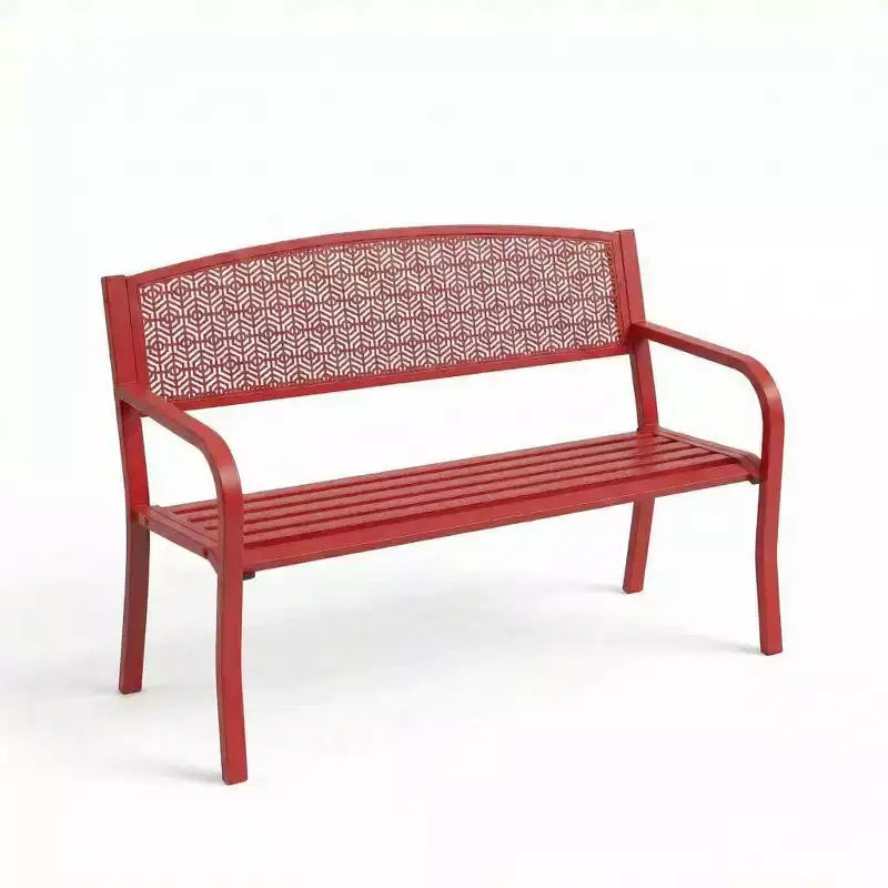 Panca in metallo per esterni a 2 posti per giardino, mobile con panchine in acciaio con schienale geometrico per patio, giardino e portico