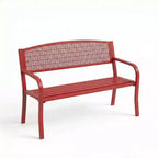 Panca in metallo per esterni a 2 posti per giardino, mobile con panchine in acciaio con schienale geometrico per patio, giardino e portico