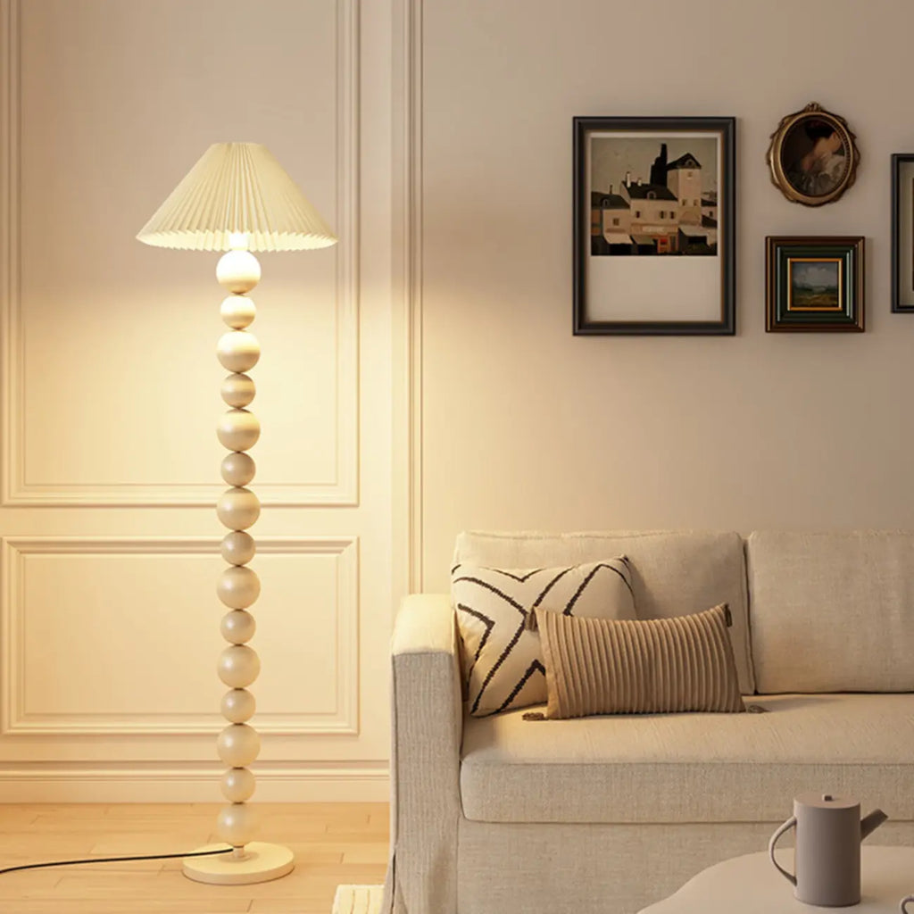 Lampadaire moderne décoratif à boules superposées avec abat-jour en tissu