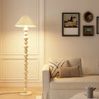 Lampadaire moderne décoratif à boules superposées avec abat-jour en tissu