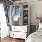 Armoire 2 portes avec miroir, tringle à vêtements et 2 tiroirs