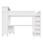 Lit mezzanine Whisen Wooden Queen avec armoire et bureau, tête de lit intégrée avec rangement