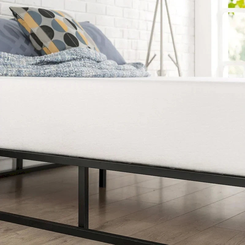 Struttura letto king size moderna in metallo con piattaforma bassa da 25 cm e doghe in legno