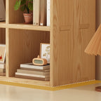 Libreria moderna orizzontale in legno a 8 cubi, finitura naturale