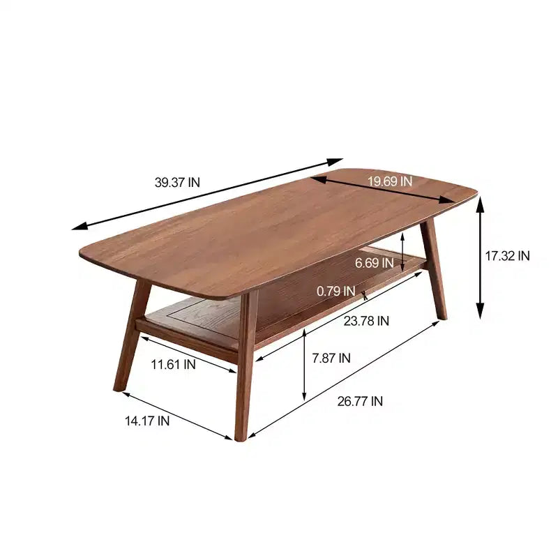 Tavolino rettangolare moderno GDFStudio Wright in legno massello di rovere con ripiano portaoggetti