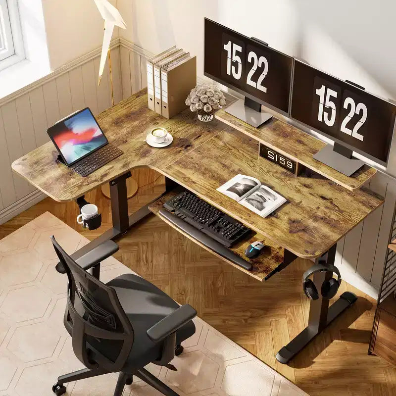 Scrivania angolare EUREKA ERGONOMIC 60x23 regolabile in altezza con set di accessori