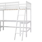 Letto a soppalco a L matrimoniale in legno da 119''L 79.5''W con scaletta e 2 scrivanie a L integrate