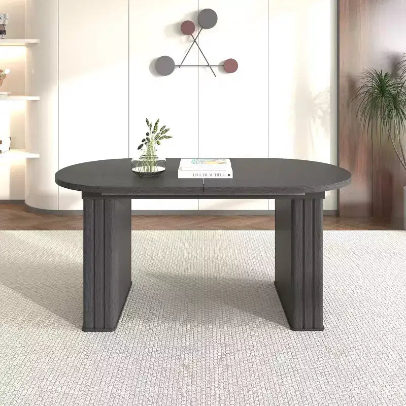Table à manger extensible Okak 78IN pour 4-8 personnes, table de cuisine avec base à lattes en bois, table pliable pour salon, salle à manger