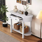 Table console élégante Okak avec finition lisse, table d'entrée avec design incurvé et 2 tiroirs, table d'appoint pour salon, couloir
