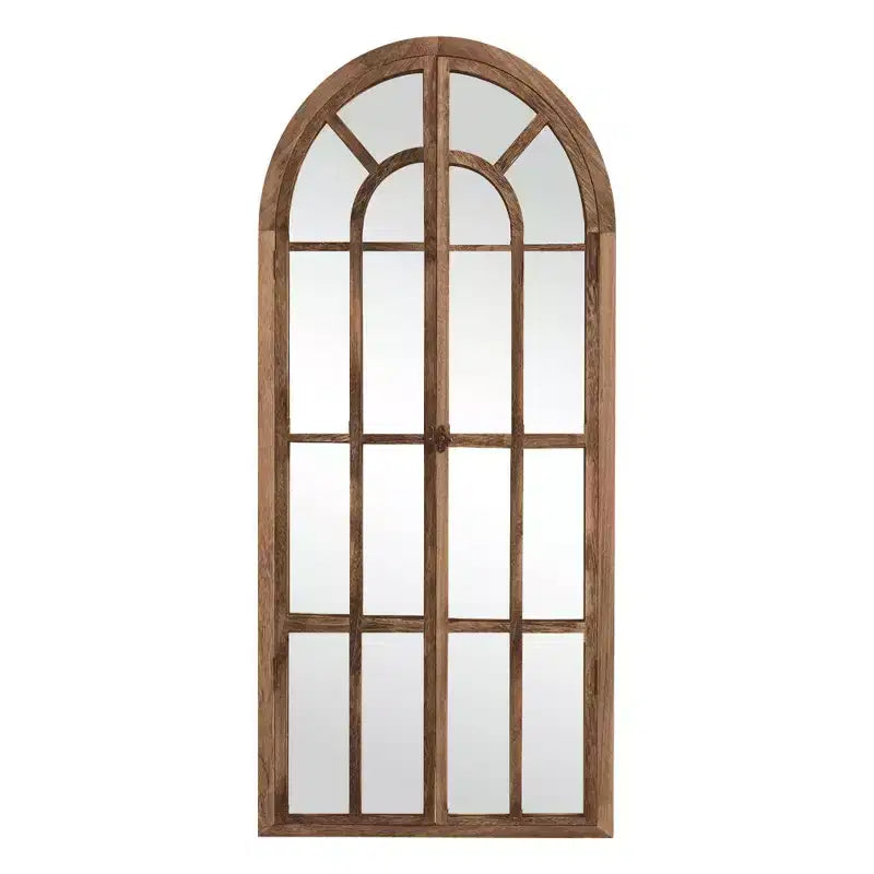 Miroir mural pleine longueur, design cintrée à grille en bois massif, ouvrable, sans support