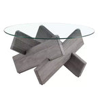 Tavolino da Caffè Rotondo Moderno in Vetro Okak, Tavolino da Tè Piccolo dal Design Distintivo con Gambe in Legno per Soggiorno, Reception, Ufficio, Casali