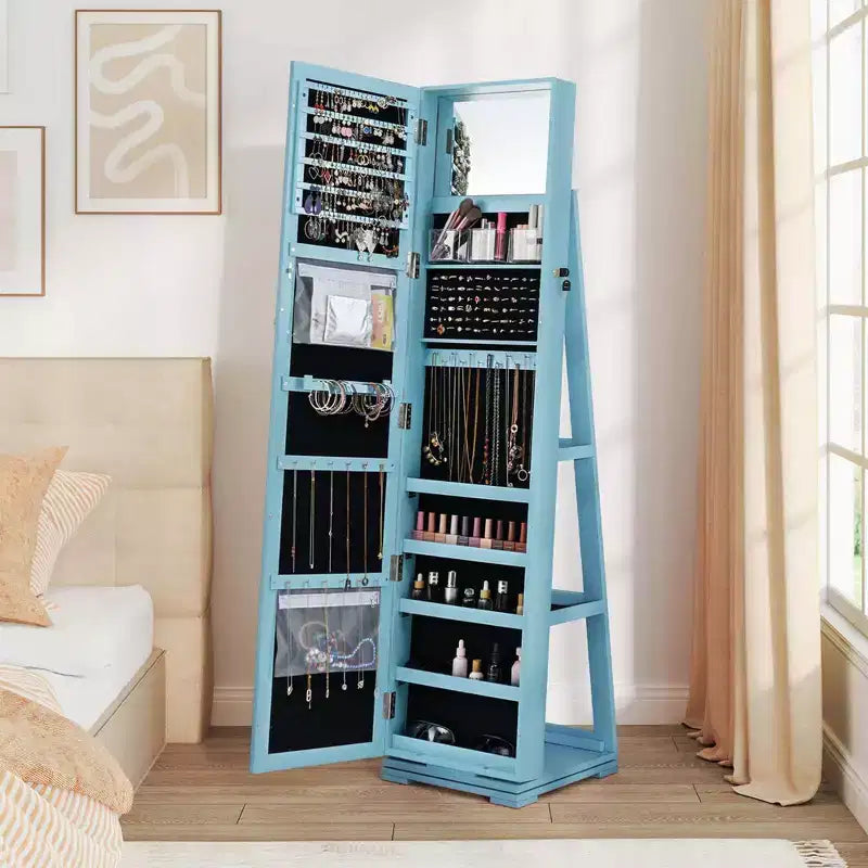 Costway Armoire à bijoux rotative à 360° 2-en-1 Organiseur miroir verrouillable Blanc/Noir/Marron foncé/Gris/Bleu/Rose/Violet/Gris foncé