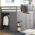 Lit mezzanine pleine taille Teddy Fleece avec étagère de rangement et tiroirs, lit mezzanine haut en bois avec bureau polyvalent pour chambre à coucher