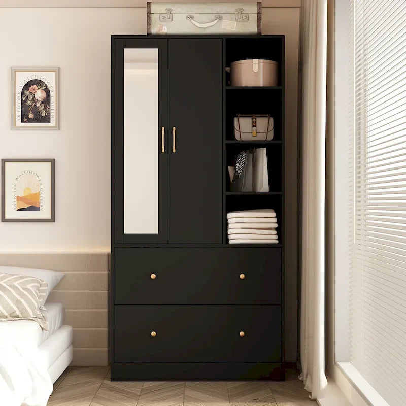 Armoire avec miroir et tringle extensible pour optimiser l'espace