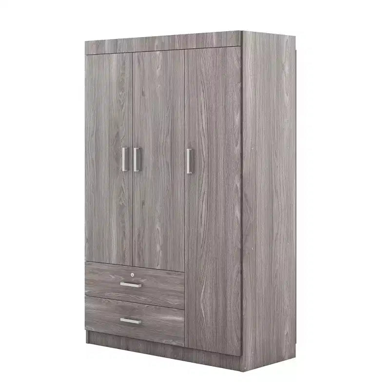 Guardaroba/Armadio a 3 ante Whisen Wood con asta appendiabiti, 2 cassetti e ripiani portaoggetti