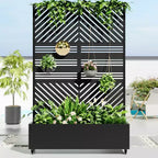 MAYEERTY Fioriera con traliccio in ferro nero Linea parallela 01 Stile combinato classico a persiana 183x119x41 cm Set da 3 pezzi