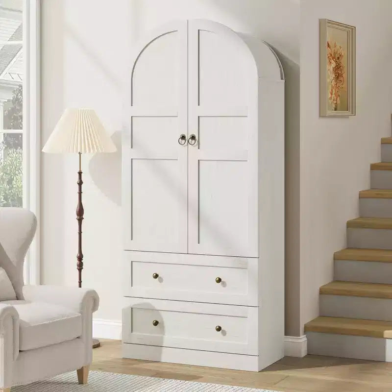 Garde-manger de cuisine, Garde-manger de cuisine haut de 72 po à arche, Armoire en bois polyvalente de style campagnard avec tiroirs, Armoire de style ferme moderne