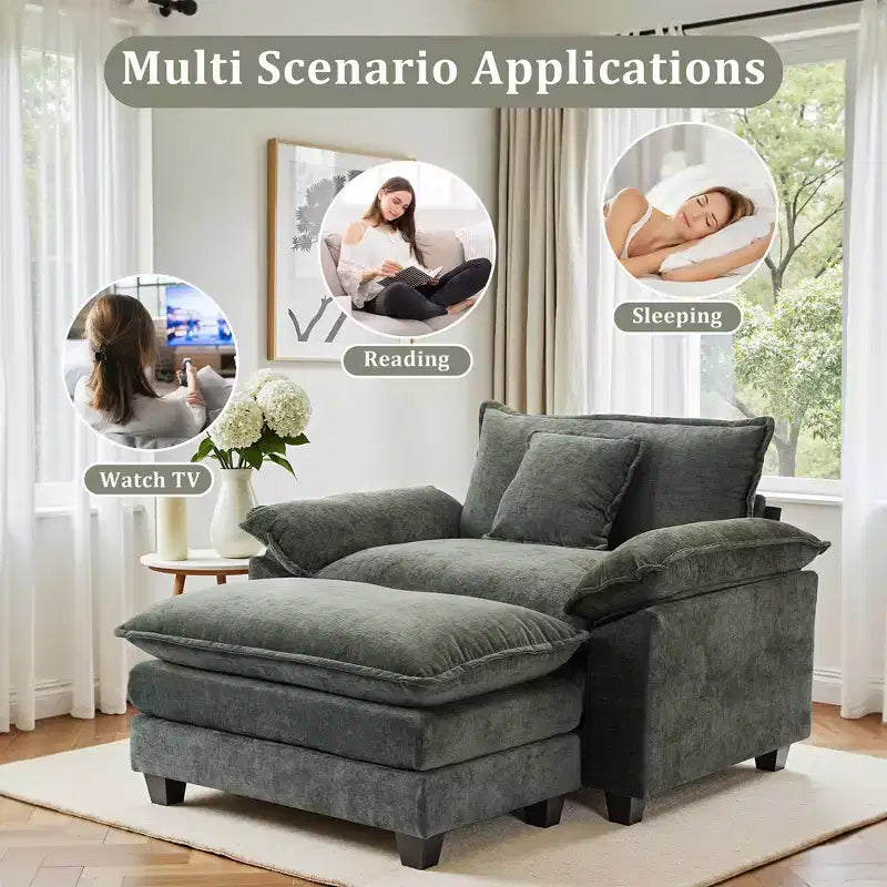 Fauteuil d'appoint surdimensionné en chenille EHMKNP avec pouf