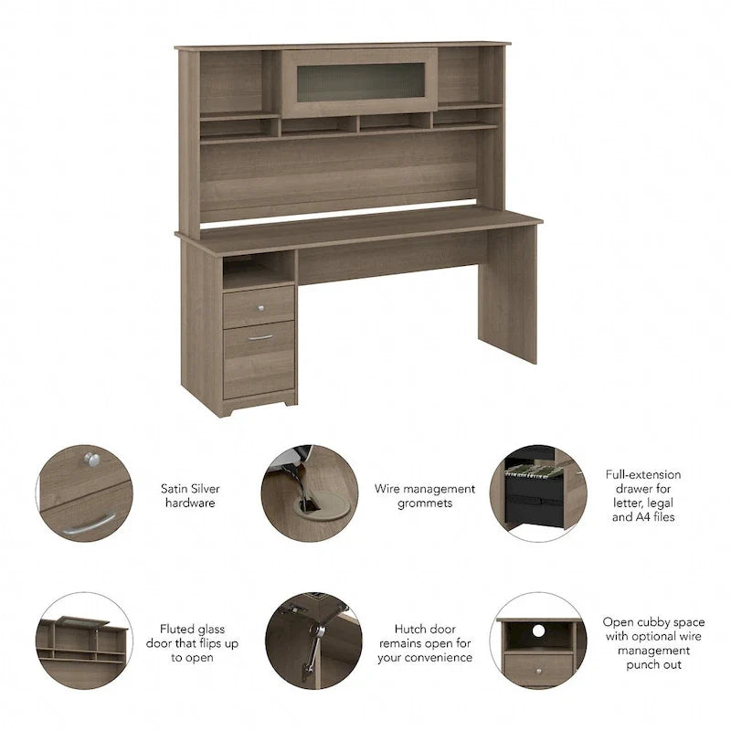 Scrivania per computer da 72" con libreria e cassetti di