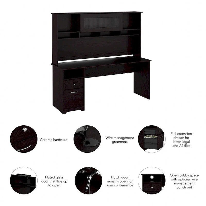 Scrivania per computer da 72" con libreria e cassetti di
