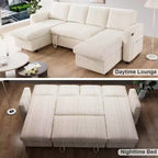 Dyonery Canapé-lit escamotable à quatre places de 267 cm avec rangement, poches latérales, dossier réglable, convertible