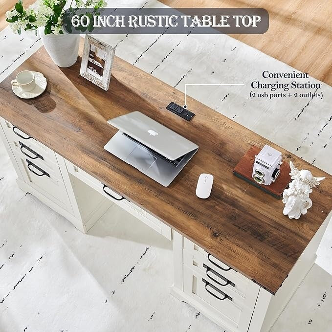 Scrivania direzionale da 60 pollici in stile rustico, scrivania per ufficio domestico in legno, scrivania per computer