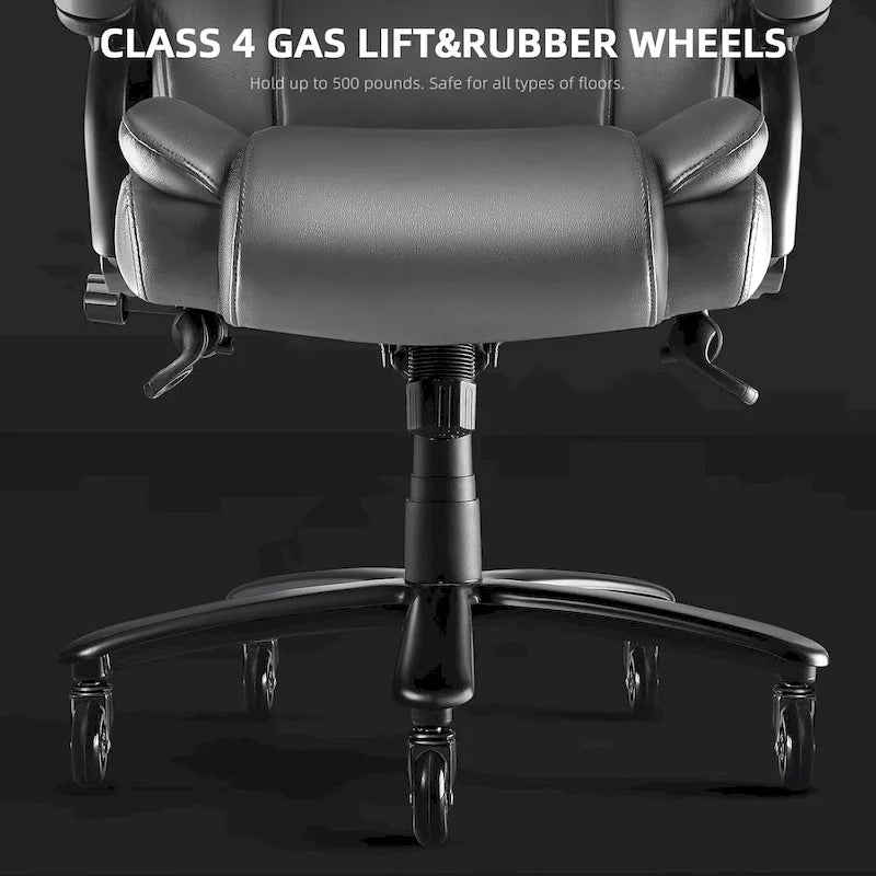 Sedia da Ufficio Direzionale Bossin Extra Large, 500 libbre, Ergonomica con Supporto Lombare Regolabile, Schienale Alto in Pelle PU, per Computer