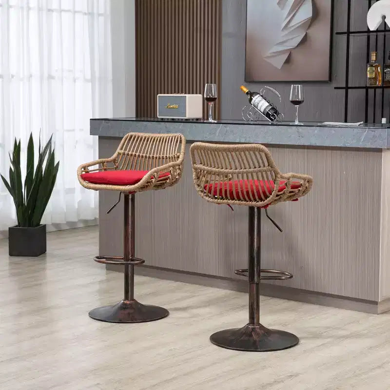 TUYOHW 25-33H Sgabelli da bar girevoli con altezza regolabile, sgabelli da bar in vimini con cuscino per cucina e home bar, capacità 113 kg