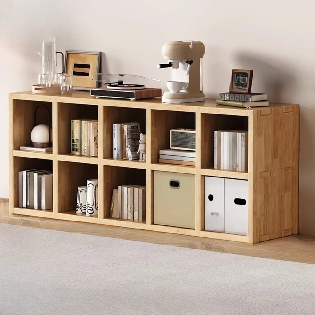 Libreria moderna orizzontale in legno a 8 cubi, finitura naturale