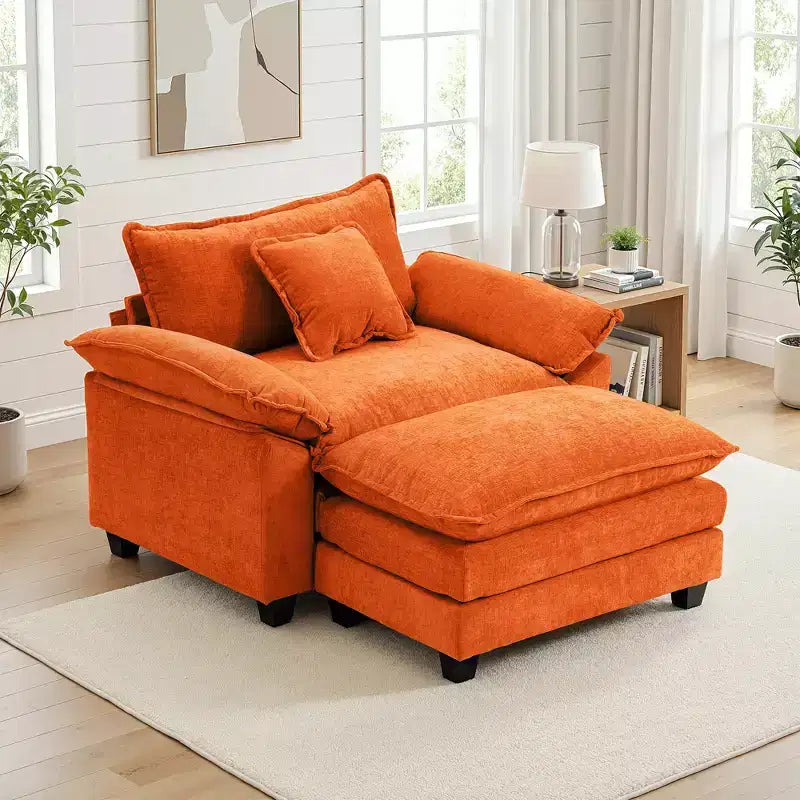 Fauteuil d'appoint surdimensionné en chenille EHMKNP avec pouf