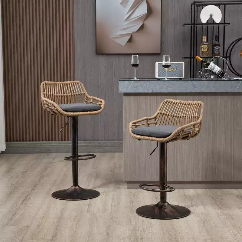 TUYOHW 25-33H Sgabelli da bar girevoli con altezza regolabile, sgabelli da bar in vimini con cuscino per cucina e home bar, capacità 113 kg