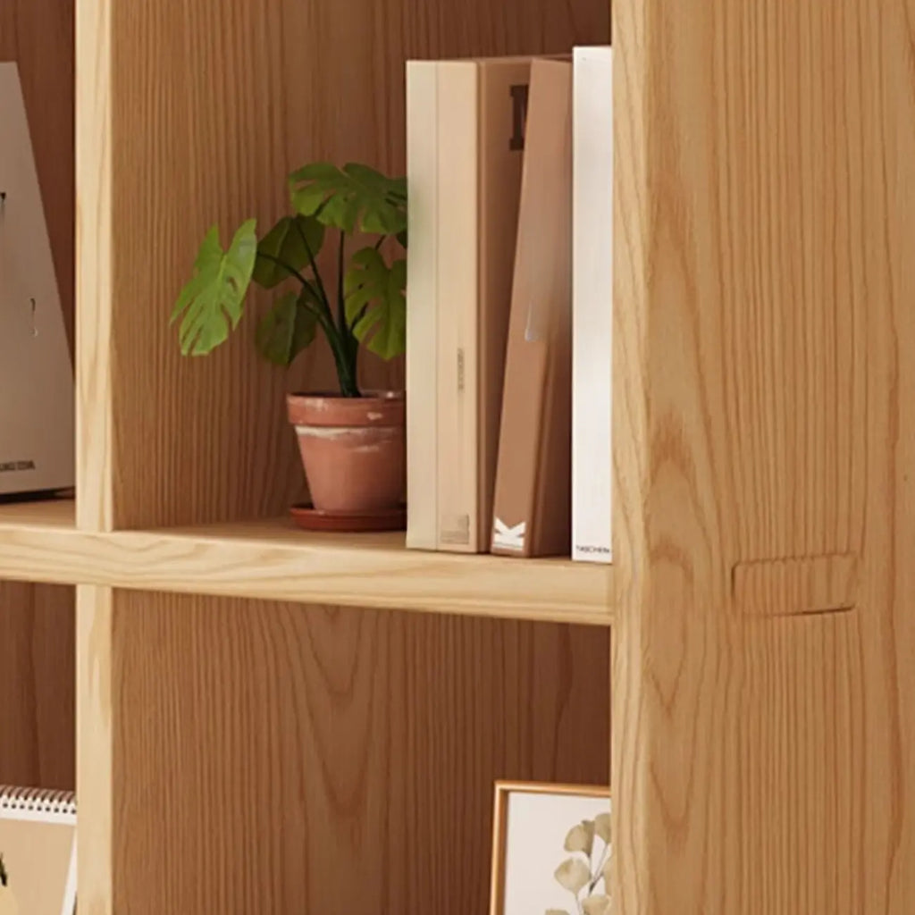 Libreria moderna orizzontale in legno a 8 cubi, finitura naturale