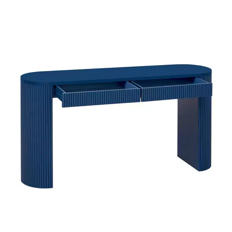 Consolle da 147,8 cm con Gambe Robuste Ad Arco Regolabili, Tavolo da Ingresso con Ampio Piano e Doppio Cassetto, Tavolino d'Appoggio per Soggiorno